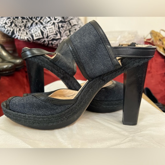Coach Denim and Leather Peeptoe Platform Sandals - Picture 4 of 6